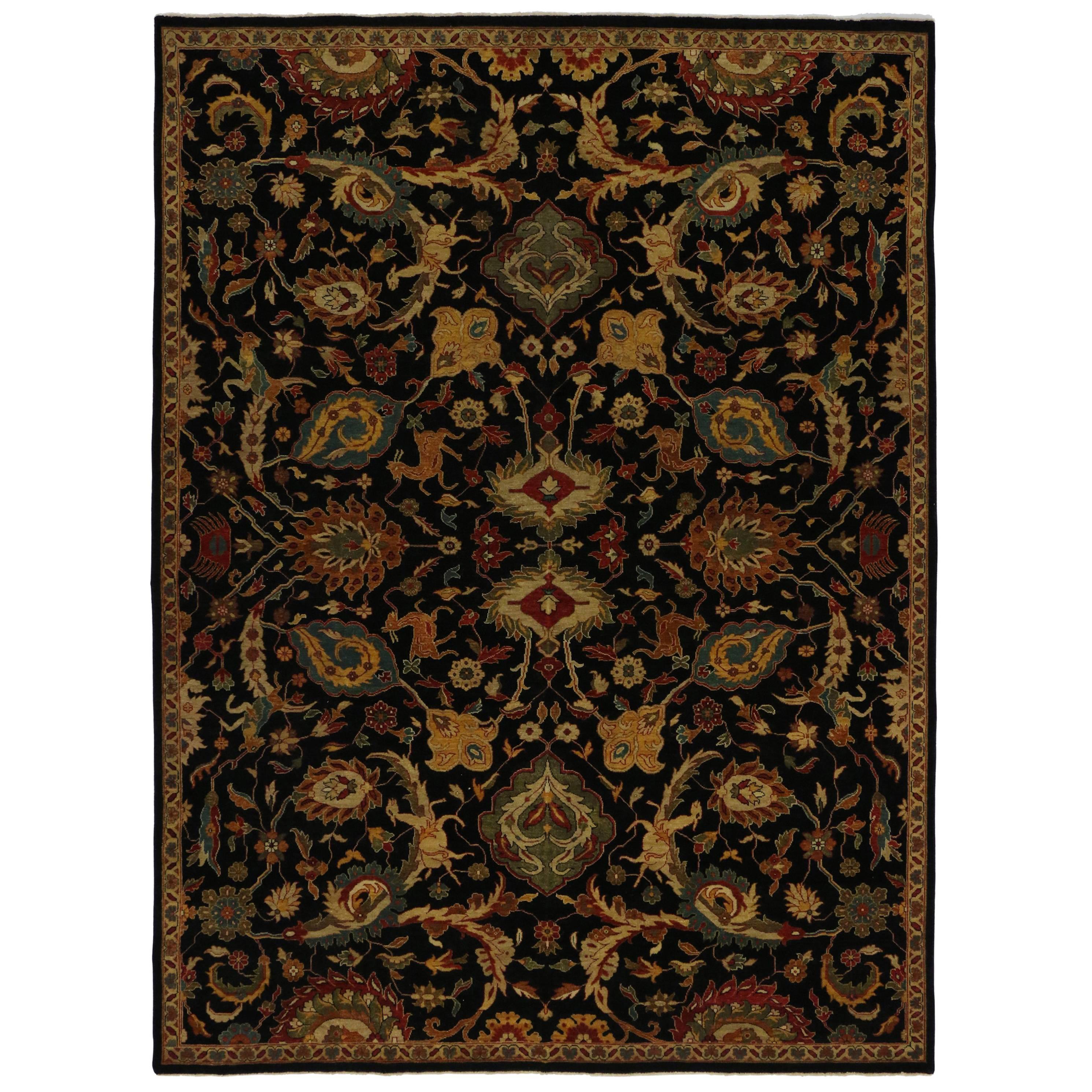Modern Black Persian Style Rug with Mahal Design, Hollywood Regency Area Rug For Sale at 1stDibs