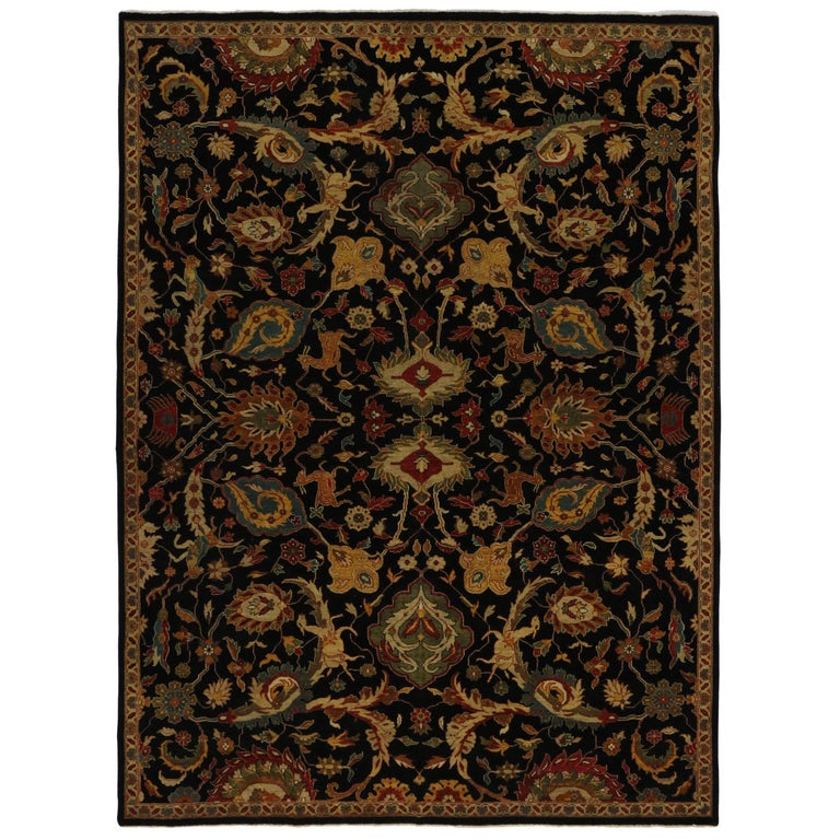 Modern Black Persian Style Rug with Mahal Design, Hollywood Regency