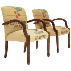 Set of Two Italian Armchair Lined with Coffee Bags Jute, 1940s