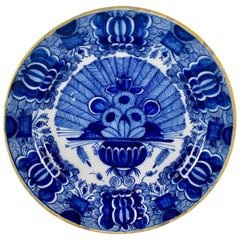 18ème siècle Delft Hollandais Faïence De Klaauw Bleu Cobalt Pacock Charger