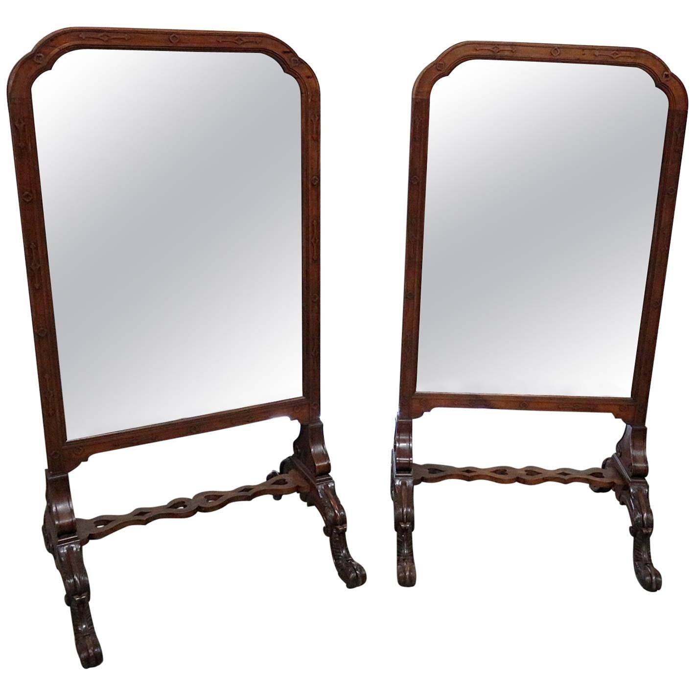 Pair of English Carved Walnut Standing Mirrors