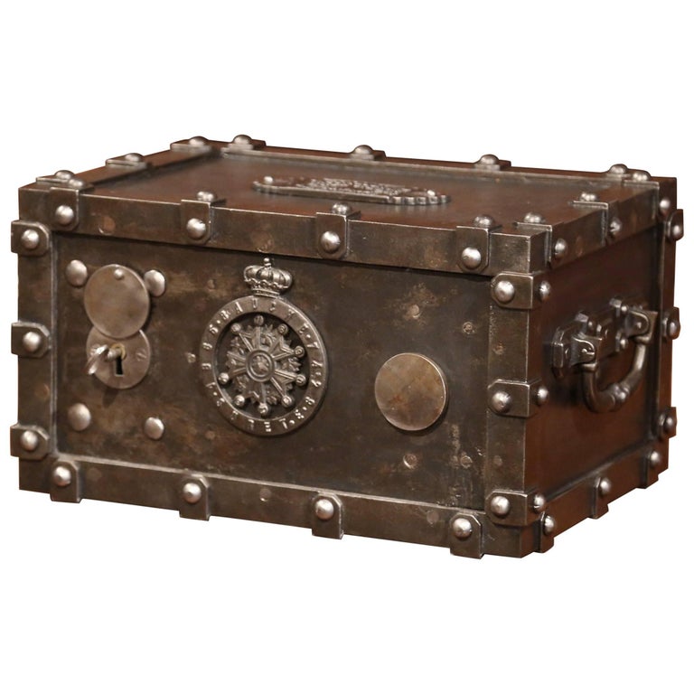 19th Century French Polished Cast Iron Safe Dated 1865 with Key and ...