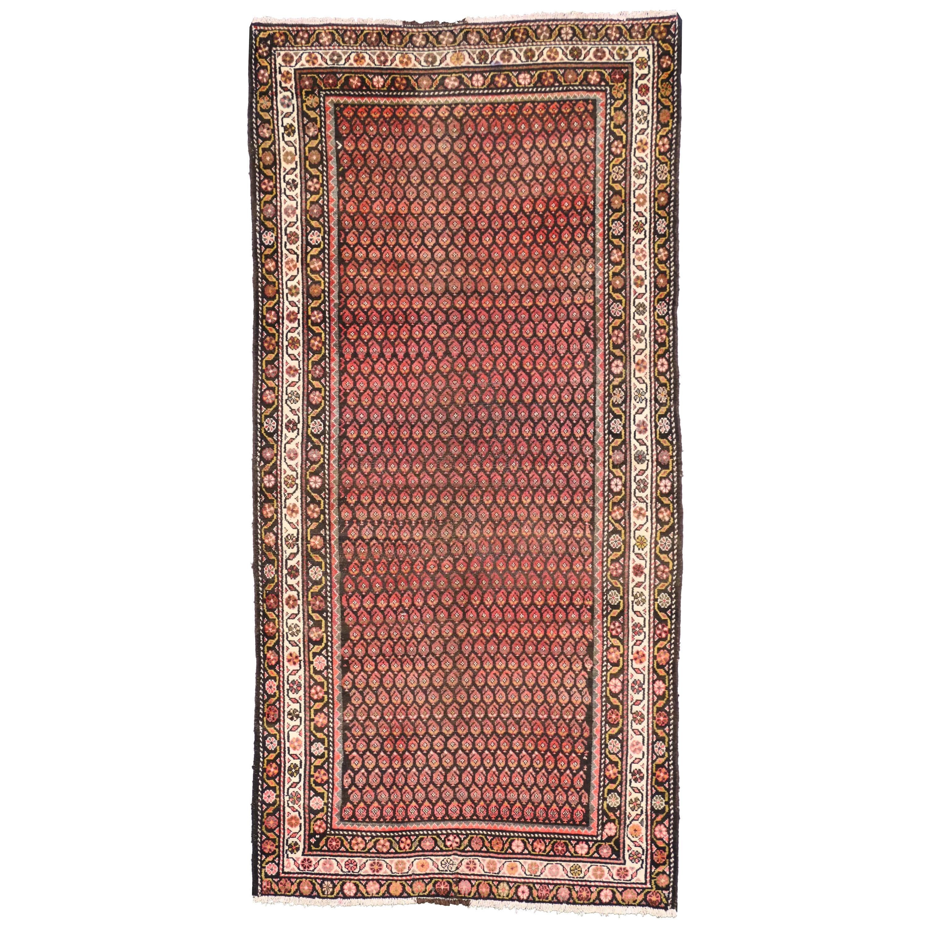 Vintage Persian Malayer Runner with Allover Boteh Design, Wide Hallway Runner