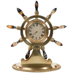 Antique English Gilt Metal Clock in the Form of a Ship's Wheel