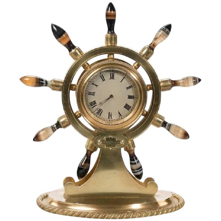 English Gilt Metal Clock in the Form of a Ship's Wheel For Sale at 1stDibs