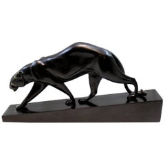 Maurice Prost Patinated Bronze Sculpture of a Black Panther, Panthere Marchant