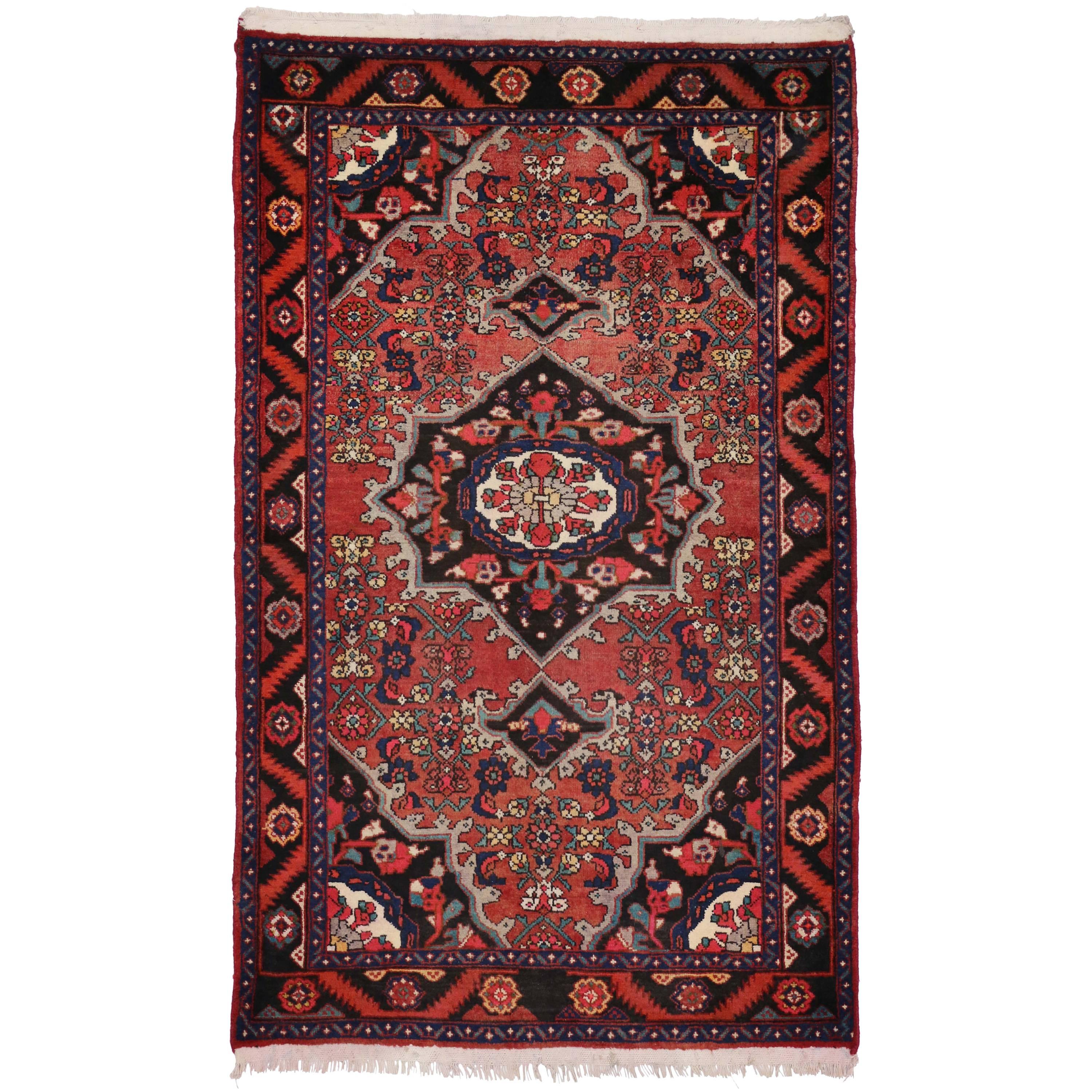 Rustikaler persischer Hamadan-Akzent-Teppich im Vintage-Stil, Küche, Foyer oder Eingangsbereich