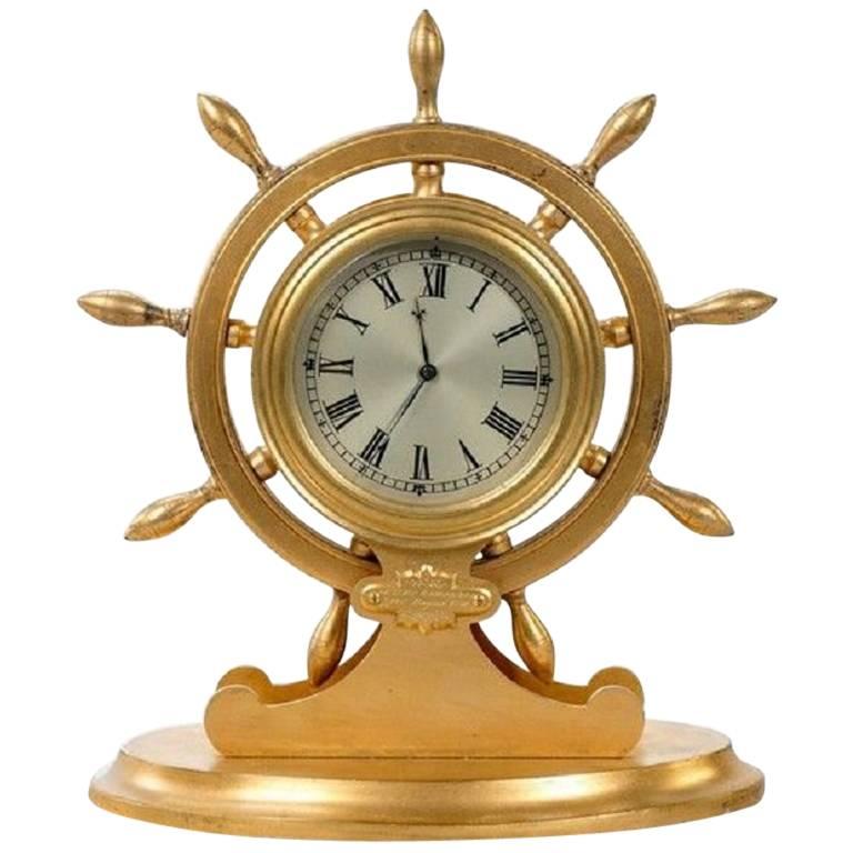 English Gilt Metal Ship's Wheel Desk Clock For Sale