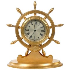 English Gilt Metal Ship's Wheel Desk Clock