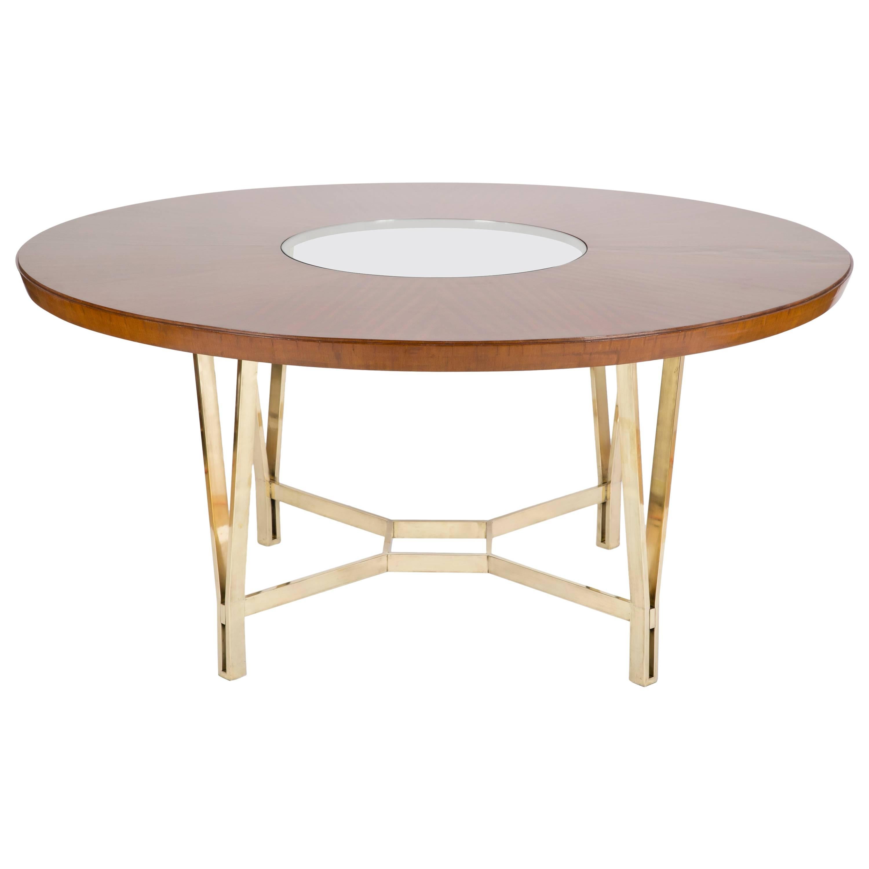 Large Sapele Center Table on Polished Bronze Base