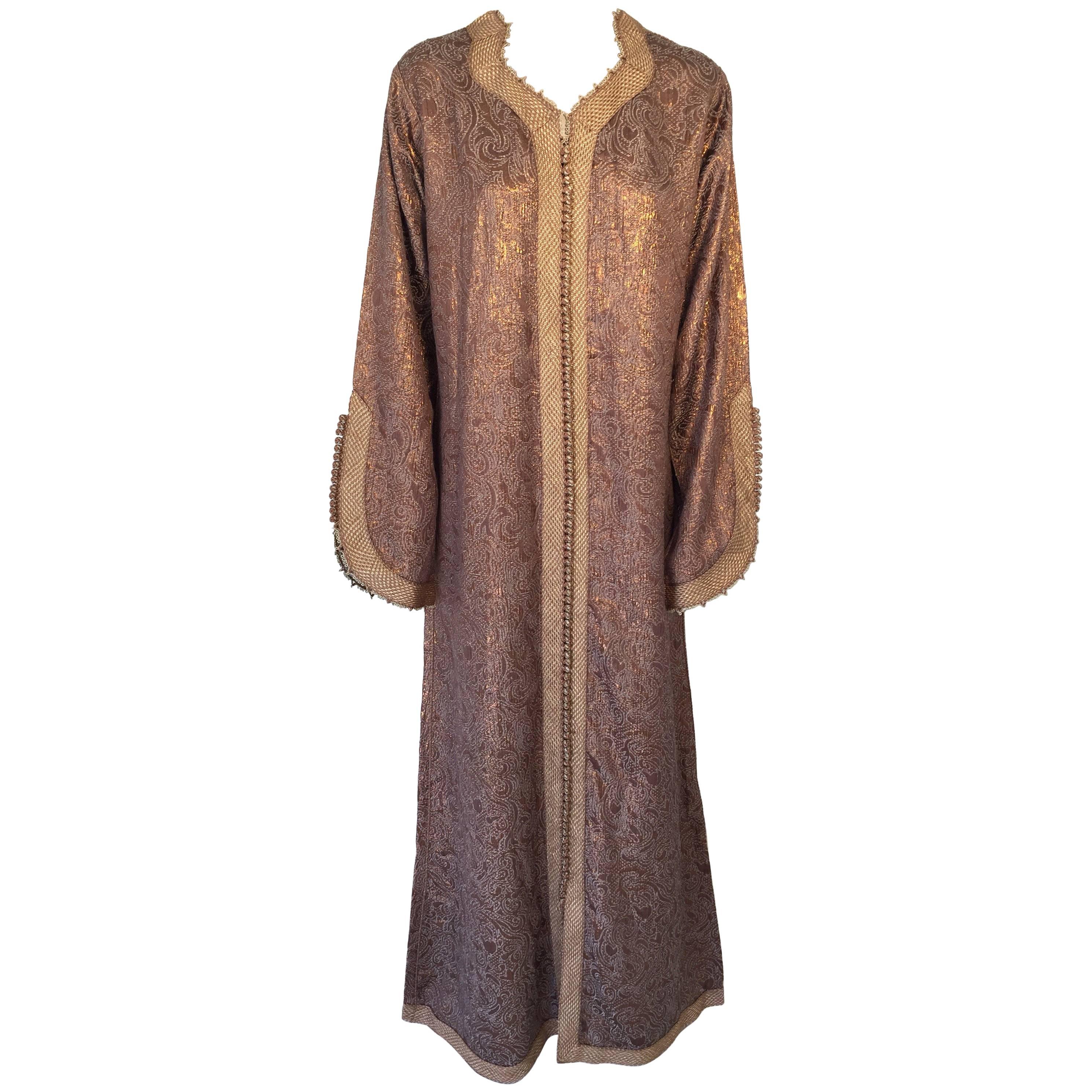 Moroccan Caftan 1970s, North Africa, Morocco Metallic Bronze and Gold Color