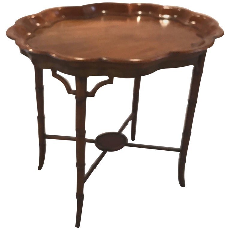 Walnut Scalloped Edge Accent Side Table For Sale at 1stDibs round