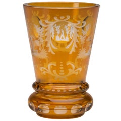 Vintage English Bohemian Cut Glass Amber Vase, circa 1950