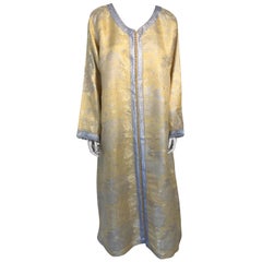 Retro Metallic Gold and Silver Brocade 1970s Maxi Dress Caftan, Evening Gown Kaftan