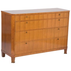 Retro Bleached Walnut Art Deco Style Chest of Drawers with Bronze Mounts