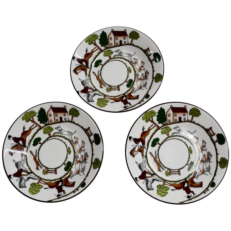 Wedgewood Coalport Hunting Scene Set of Three Bread and Butter Bone ... Wedgewood Coalport Hunting Scene Set of Three Bread and Butter Bone ...