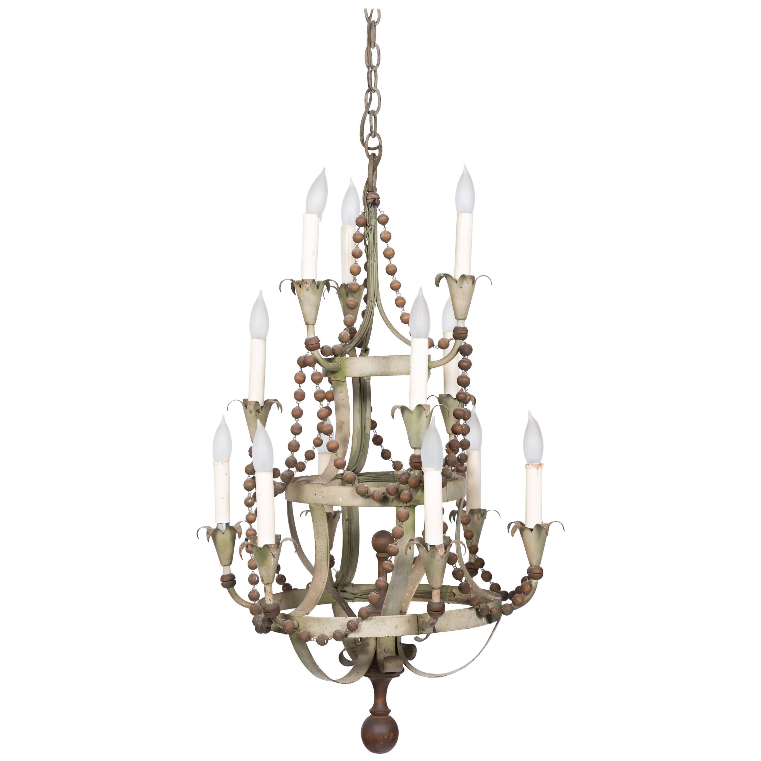 1960s Wood Beaded Chandelier For Sale