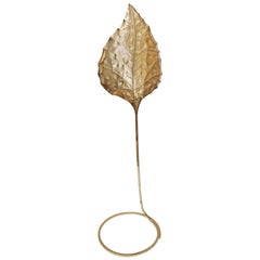 Beautiful Tall Italian Vintage Rhubarb Leaf Brass Floor Lamp by Tomasso Barbi