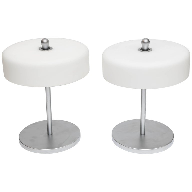 Superb Pair Of 1970s German Frosted Glass Shade Table Lamp For Superb Pair Of 1970s German Frosted Glass Shade Table Lamp For