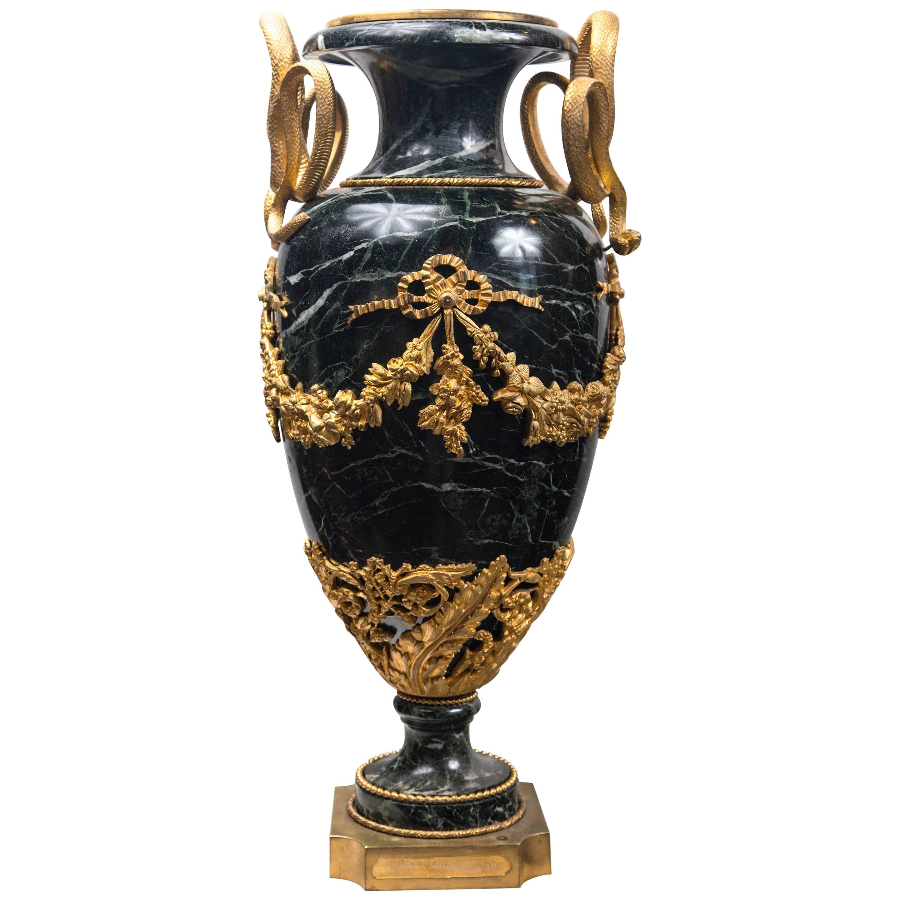 Neoclassic Style Marble Urn with Gilt Bronze Mounts For Sale