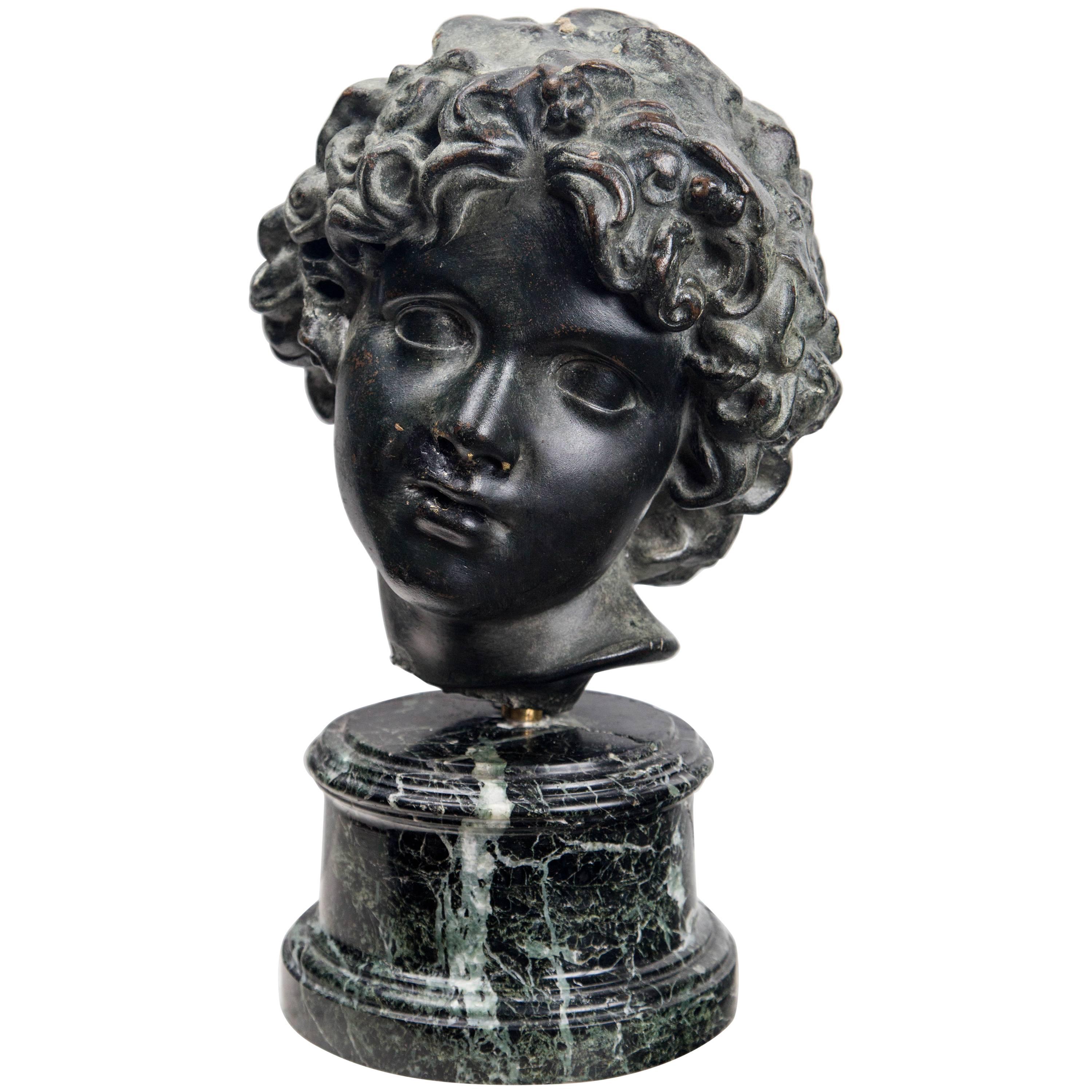 Patinated Bronze Head of a Youth For Sale