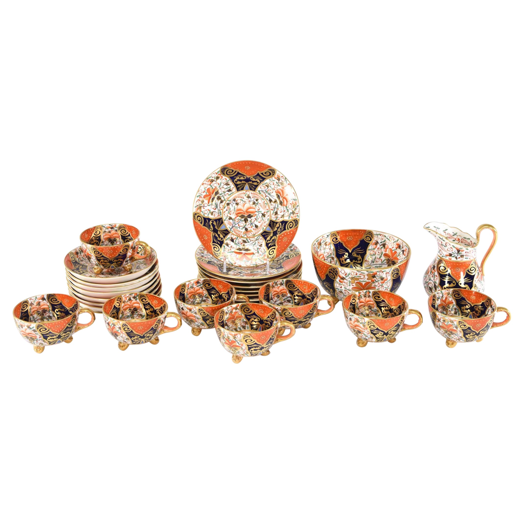 English 19thc. "Imari" Decorated Hand Painted Tea Dessert Service for 8-26 Pcs