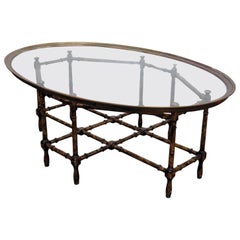 Baker Faux Bamboo Brass and Glass Tray Top Coffee Table