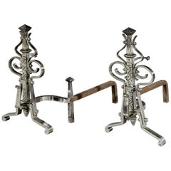 Antique Pair of Late 19th Century Victorian Steel Aesthetic Movement Andirons
