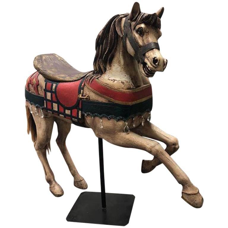 Vintage Carousel Horse on Metal Stand For Sale