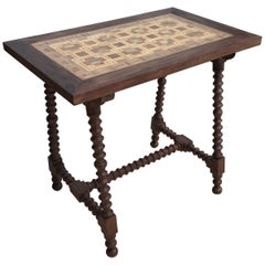 19th Century Baroque Spanish Side Table with Marquetry Top