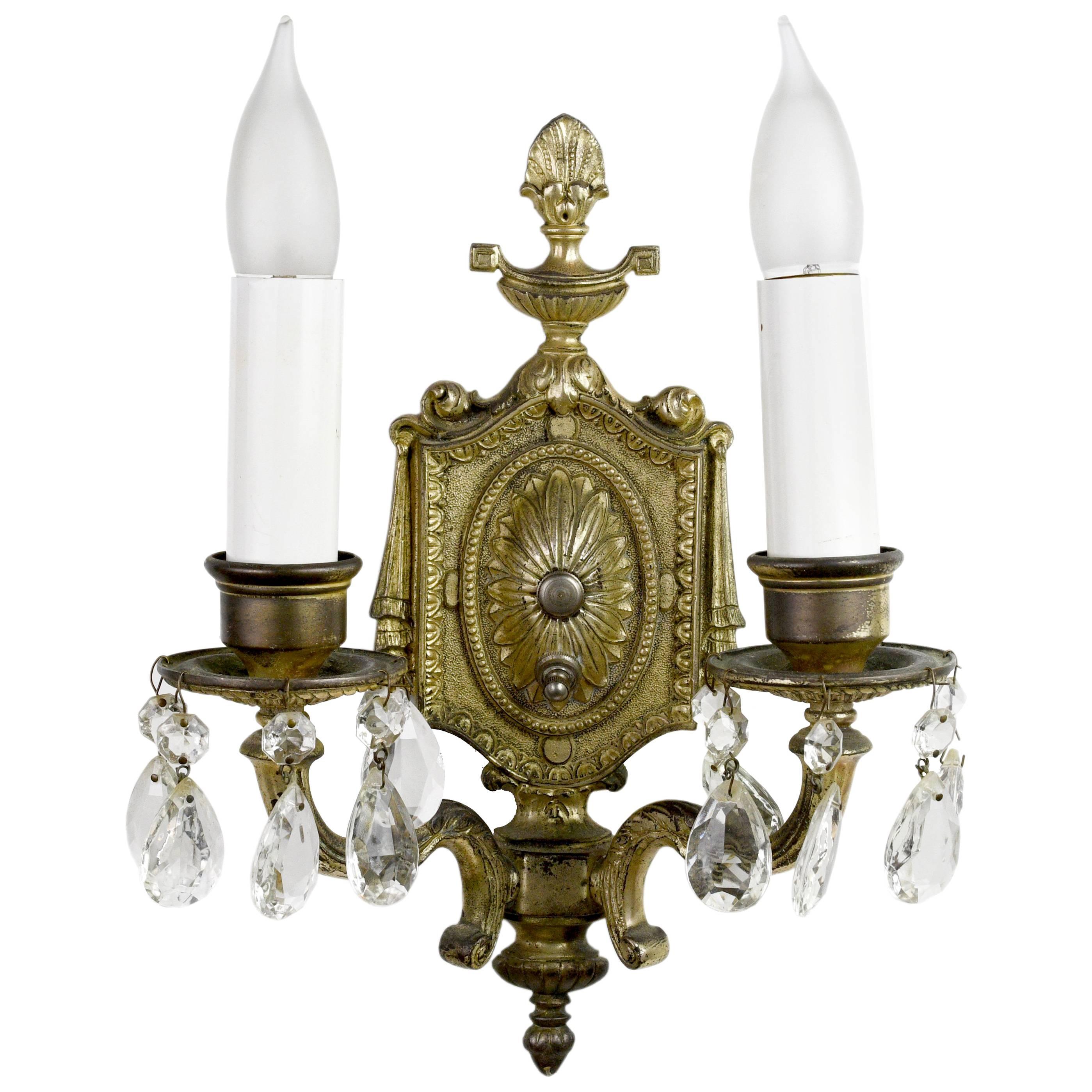 Two-Arm Silver Plated Sconce with Crystals For Sale