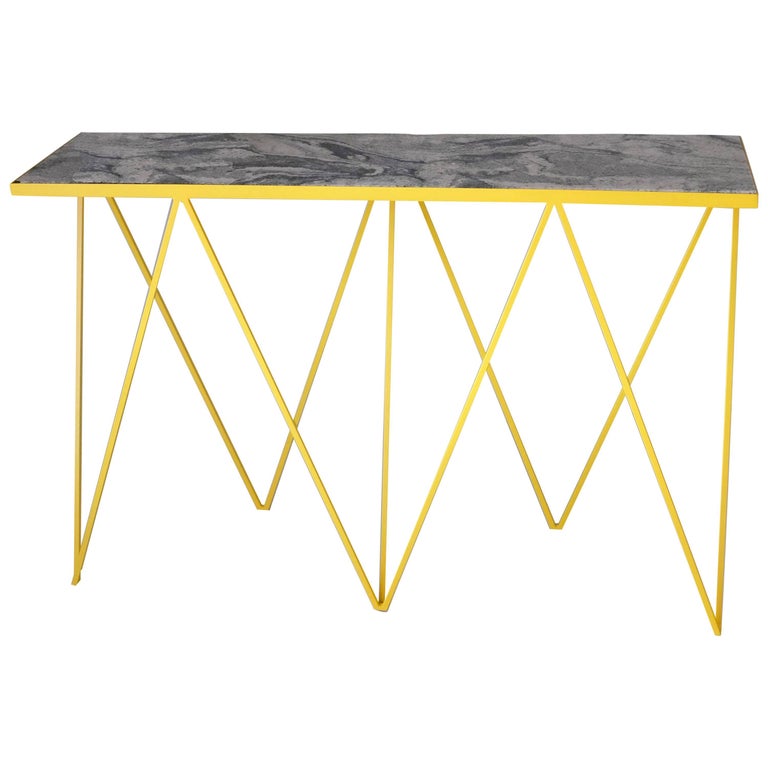 Yellow Modern Steel Console Table with Granite Top Customizable For