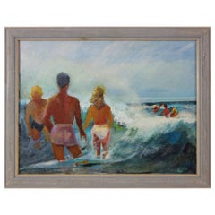 Vintage Ocean Swimmers Painting Signed “V. Tawresey”