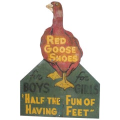 1930s Hand-Painted Double-Sided Sign "Red Goose Shoes"