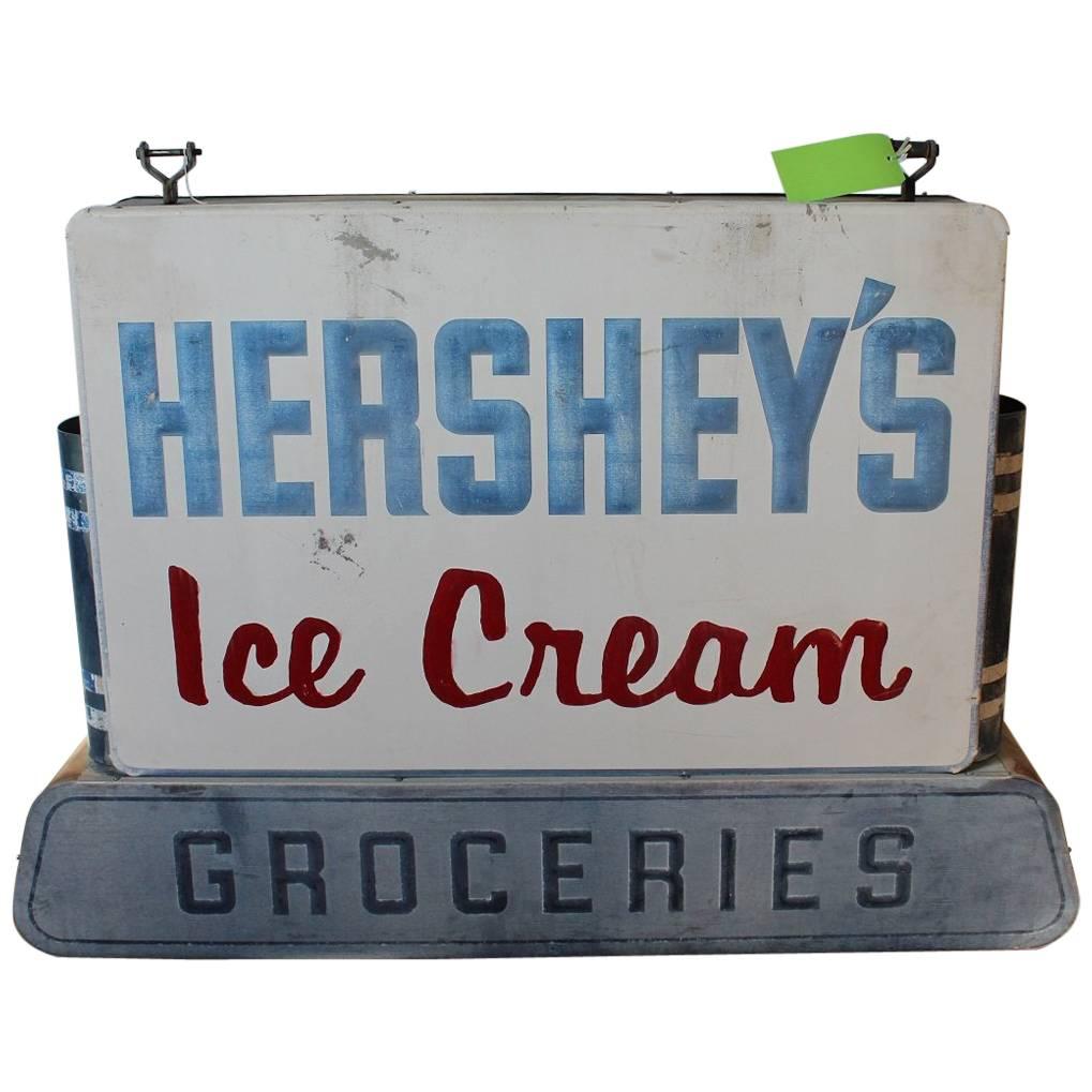 1950s Double Sided Hershey's Ice Cream Sign For Sale