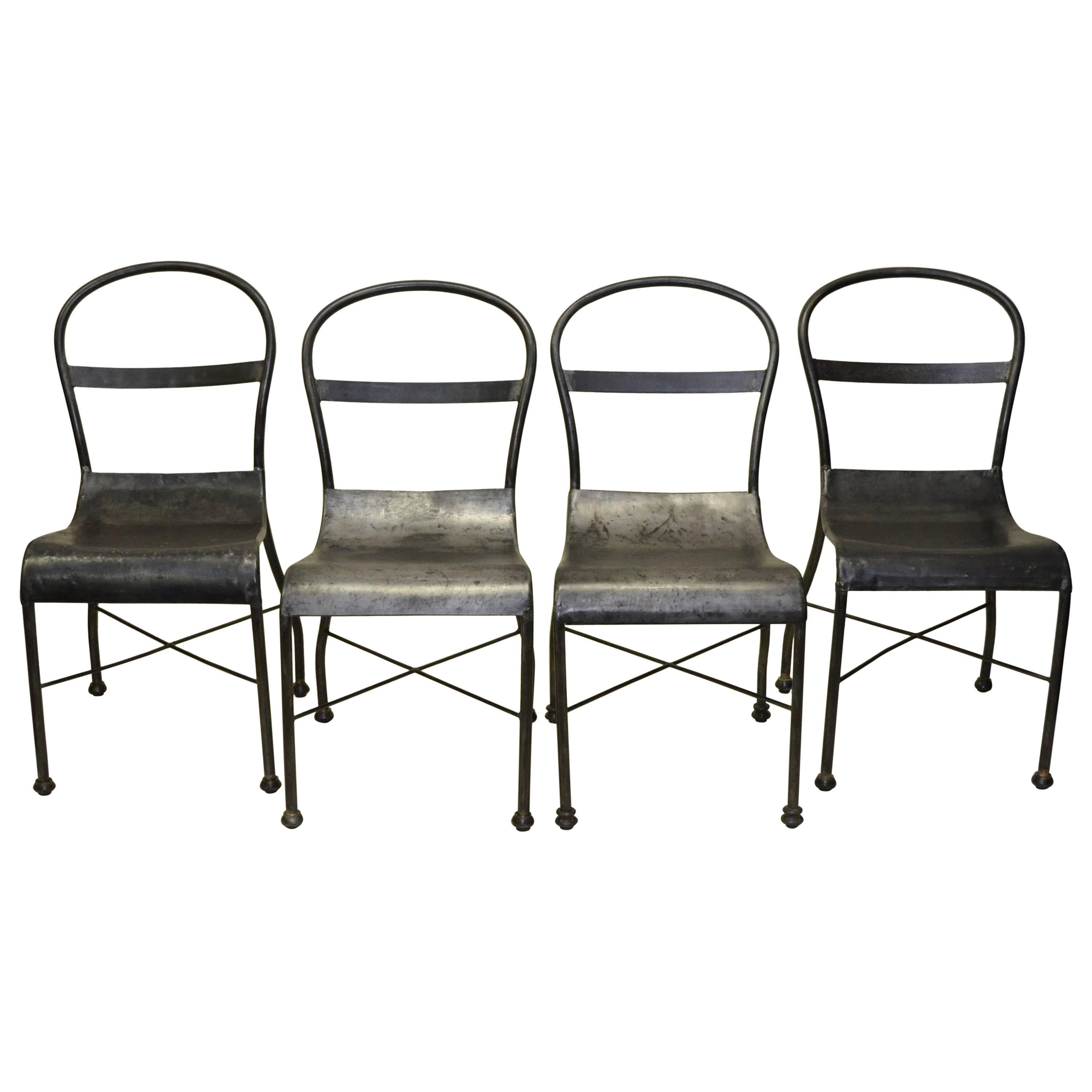1930s Set of Four Polished Metal Chairs For Sale
