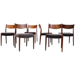 Set of Six Rosewood Cees Braakman Dining Chairs with Velvet Upholstered Seats