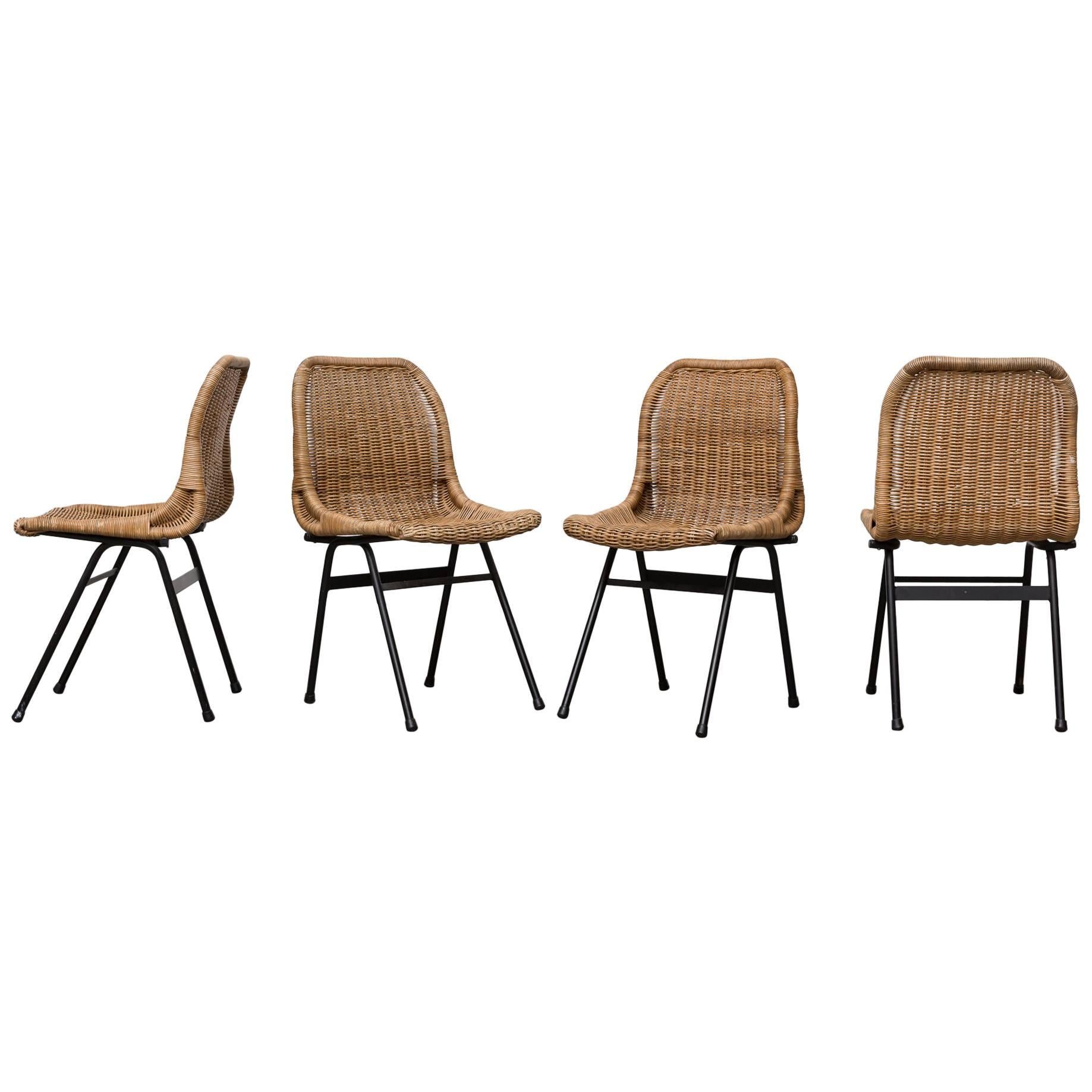 Set of Four Dirk Van Sliedregt for Rohé Noordwolde Woven Rattan Chairs