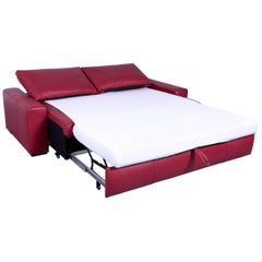 Musterring Leather Sleeping Couch Red Bed Function Modern Full Leather