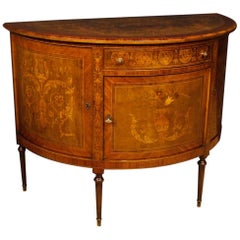Italian Demilune Sideboard in Inlaid Wood in Louis XVI Style from 20th Century