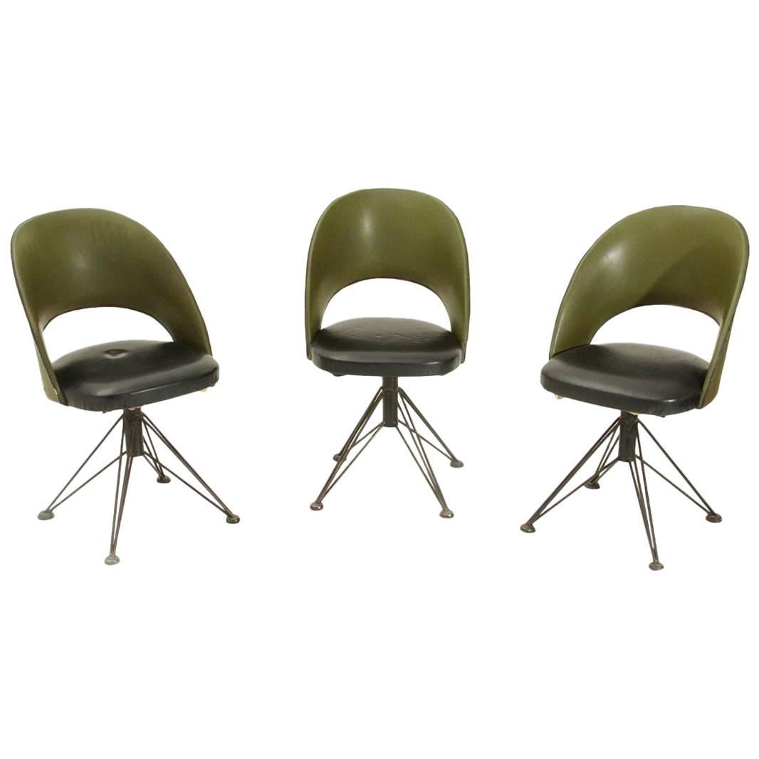 Set of Three Italian Midcentury Swivel Chairs, 1950s