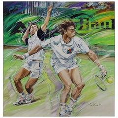 Vintage Dutch Artist Jan Hofland '1937', "Double play, tennis " 1990