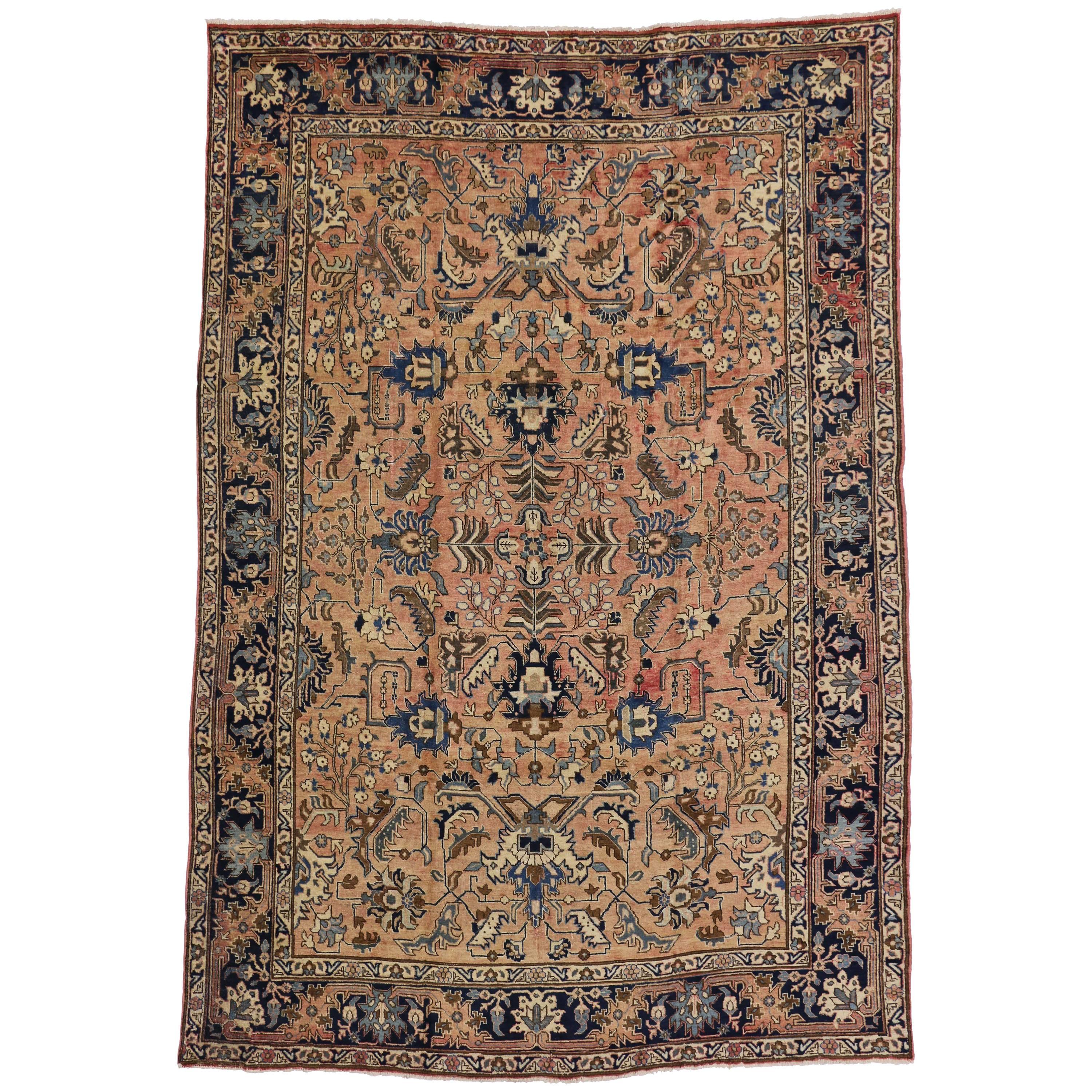 Vintage Persian Tabriz Rug with Traditional Style