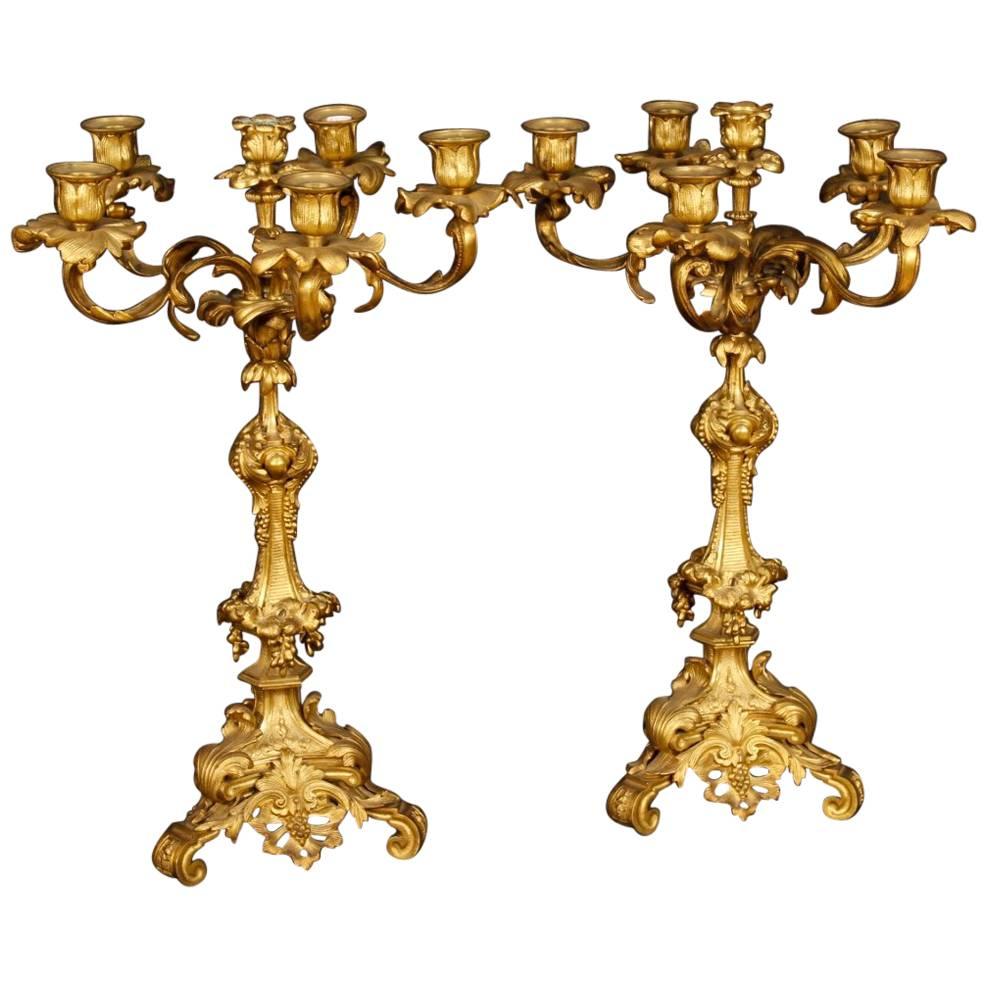 Antique Pair of French Candelabras in Gilt Bronze from 19th Century