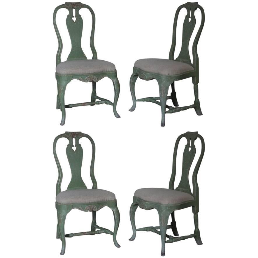 Set of Four Gustavian Style Painted Swedish Chairs