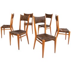Set of Six Brown Dining Chairs, circa 1950, France