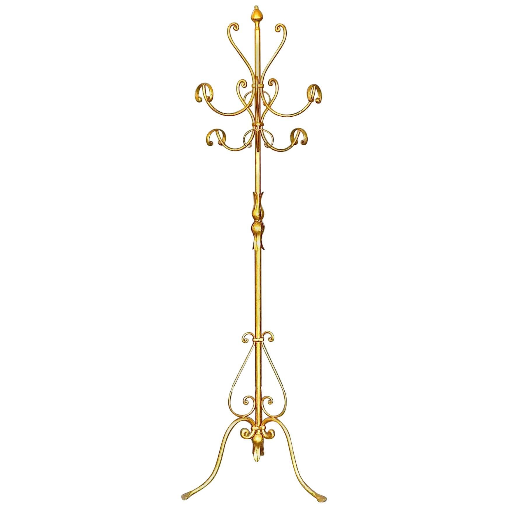Gilt Wrought Iron Metal Coat Stand Hat Rack Kögl Style, Italy, 1950s