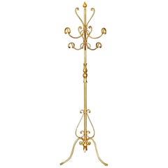 Vintage Gilt Wrought Iron Metal Coat Stand Hat Rack Kögl Style, Italy, 1950s