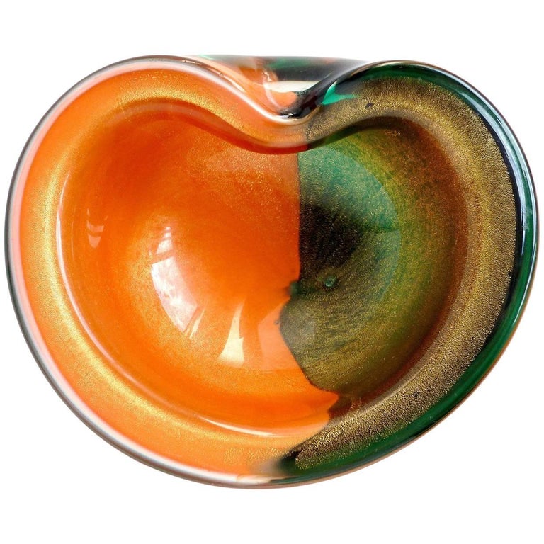 Alfredo Barbini Murano Bi Color Gold Flecks Italian Art Glass