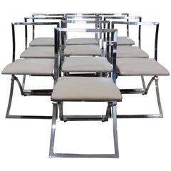 Stylish Set of Ten 1970s Italian Chrome Dining Chairs